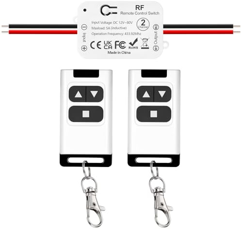 Funk-Fernbedienung für Gleichstrommotoren, 12V 24V 48V 80V Linearantrieb Steuerung für Rolltore / elektrische Rollos / Schlösser / Wasserpumpen - Motor Vorwärts/Rückwärts mit 2 Fernbedienungen