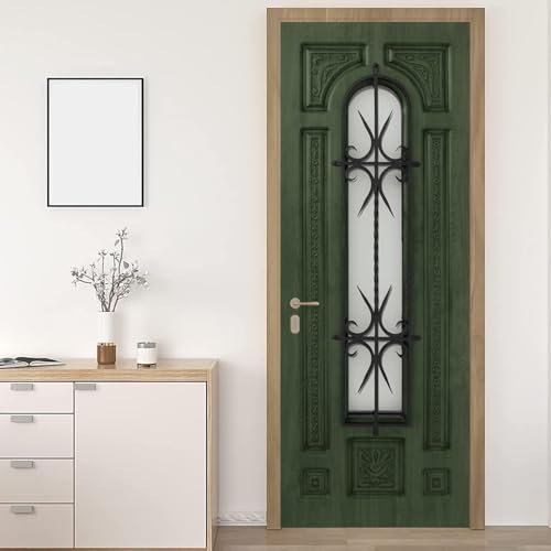 Green European Style Door Stickers for Interior Doors Middle Ages 3D Door Sticker Murals Decals Wallpaper Self Adhesive Waterproof Poster for Bedroom Living Bathroom 77x200 cm B-857