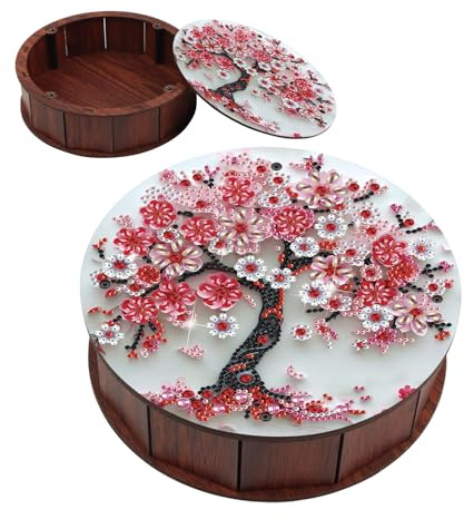 JICFDAO DIY Diamond Painting Boite de Rangement Avec Couvercle 19.8x5.7cm Boîte à Collations Ronde Multifonctionnelle Boite a Bijoux Boîte à Bonbons pour Noix Bonbons Biscuits Cerisier en Fleurs