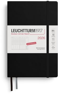 LEUCHTTURM1917 372584 Wochenplaner Paperback (B6+) 2026, 12 Monate, Schwarz, Deutsch
