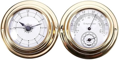 Barometer, 98mm Metall Wand Hagig Baromete, Thermometer Hygrometer Barometer Uhren, 2 Ganze Set Wetter Statio Meter, Golden