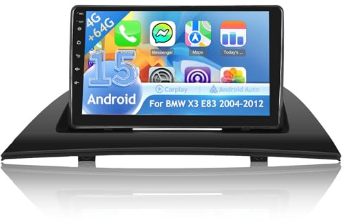 [4G+64G] Android Autoradio pour BMW X3 E83 2004-2012 avec Carplay & Android Auto sans Fil, Écran Tactile IPS 9 Pouces avec GPS, WiFi, 32EQ, Bluetooth 5.0, Radio FM/RDS