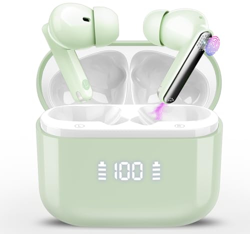 Thunelec Wireless Earbuds, Bluetooth 5.3 Headphones in Ear with ENC Mic, 2026 Bluetooth Earbuds with Deep Bass, 48H Playtime Ear Buds with LED Display, IP7 Waterproof Wireless Earphones Green