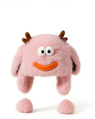 MIMIKRY Weiche Monster Flausch-Mütze mit Ohrklappen Rosa Damen warme Wintermütze Plüsch-Mütze