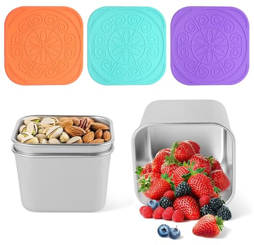 deegbbyi 3 Piezas Recipiente para Aderezos de Acero Inoxidable con Tapa de Silicona, 180ML Pequeños Recipientes de Acero Inoxidable, Recipiente para Alimentos, para Frutas, Snacks, Salsas