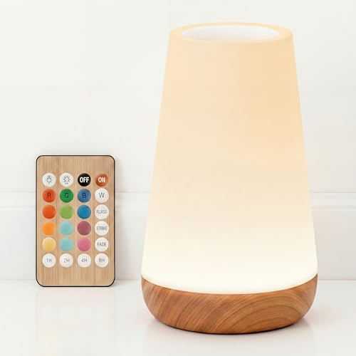 Noctéa Veilleuse Bébé Enfant LED Rechargeable, Lampe de Chevet Sans Fil Tactile 13 Couleurs, Lampe Chambre Adulte USB-C Base Bois, Veilleuse LED Portable Autonomie 18h, Veilleuse adulte
