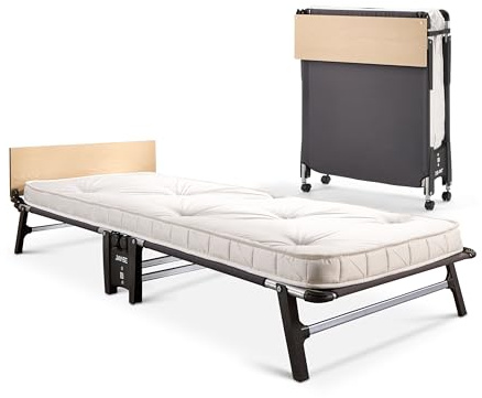 JAY-BE QP80 Quick Folding Bed with Deep Pocket Sprung Mattress, Single | 360° Castors, Deep Pocket Sprung Mattress, Anti-Tip Legs, Slim Compact Storage