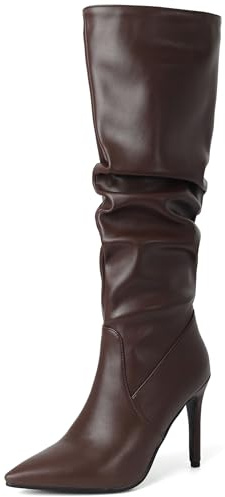 Bviennic Stivali Al Ginocchio Donna Tacco a Spillo Moda Appuntito Senza Chiusura Slouch 2807 Marrone Numero 40 Eu/41Cn