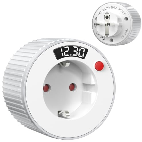 Zeitschaltuhr Steckdose mit LED-Display, 360° Drehbedienung Timer Steckdose mit 1Min-24H Countdown, 3680W, 230V/16A, für Küche & Haushalt - Weiß