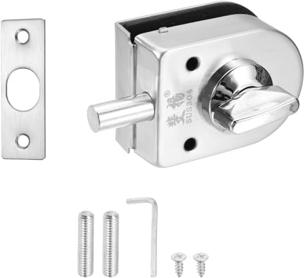 PATIKIL Verrou Pour Porte En Verre, 304 Acier Inoxydable Verrou Pour Porte En Verre Sans Cadre Type À Battant Simple Pour 10-12mm Épaisseur Verrouillage Intérieur Pour Hôtel Salle, Argent