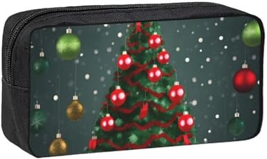 JBJGKHLP Trousse à crayons simple et spacieuse avec imprimé arbre de Noël et boules de Noël