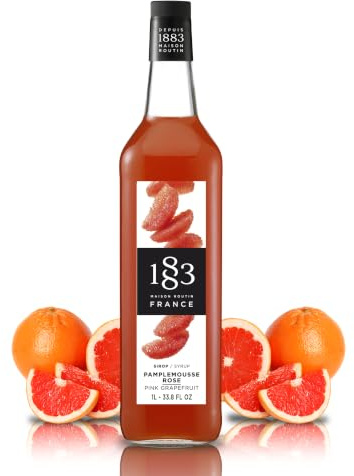 1883 Maison Routin Premium Pink Grapefruit Syrup, 1 Litre Glass Bottle | Flavoured Syrup, For Coffee, Tea, Cocktails, Iced Drinks & Desserts, Made with Pure Cane Sugar, No Artificial Colours, Vegan