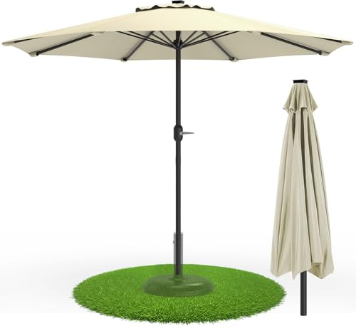 Kuro-sagol Sonnenschirm 350cm，Gartenschirm，Strandschirm mit Kurbel，Sonnenschutz UPF 50+,Windfest,Stabil,Balkonschirm，Marktschirm，Terrassenschirm für Garten,Balkon，Pool（Ohne Ständer）,Weiß