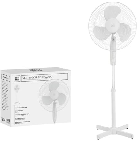 Cosecha Privada Ventilador de pie EMMA - Ultra Silencioso - Envio 24h - 45 W - Alta Potencia 3 velocidades - Altura Modulable - 3 Aspas Duales - Pedestal - Ligero y Resistente (Blanco, Pie Cruzado)