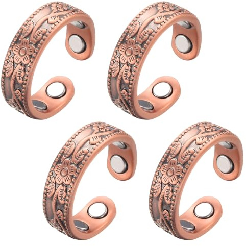 Toimveok 4 Pcs Magnetringe Damen Magnetfeldtherapie Ring Magnetring Magnet Ring Damen Kupferring Kupferringe Schmuck Verstellbare Größe Geeignet Als Geschenk für Verwandte Freunde Bronze