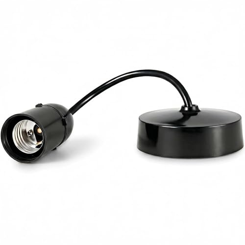 HARPER LIVING E27 Ceiling Pendant Light Fitting, 6 Inch (150mm) Black Plastic Lamp Holder, DIY Pendant Light Kit for Kitchen Island Living Room Bedroom Dining Room, Indoor Lighting Fixture