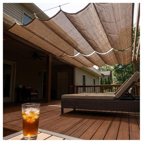 Toldo Vela de Sombra Retráctil,Red de Sombra,Vela de SombraExterior, Retráctil Ondulada Velade Sombras, Techo corredizo de toldo for Terraza, Jardín, Patio y Balcón(W2.2*L7m/W7.22*L22.96ft)