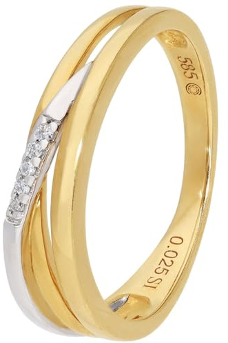 GLIZZ Diamant-Damenring Gold 585/14K Zweifarbiger Brillantring GL1673 | zeitloser Goldschmuck für Frauen, elegantes Accessoire