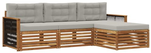 vidaXL Outdoor-Sofagarnitur Natürlich und Hellgrau 249 x 162,5 x 73 cm, Garten Sofa, modernes Lounge Set, entspanntes Terrassenmöbel für chillige Stunden, bequem und stylisch