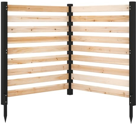 COSTWAY Gartenzaun 2-teilig, Zaun mit 3 Pfählen, 98 x 107 cm, Sichtschutzzaun aus Holz, Steckzaun Lamellenzaun, Tannenholz, freistehender Sichtschutz für Garten Terrasse (Natur)