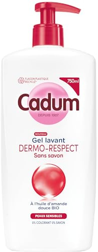 Cadum Gel Lavant Dermo Respect Sans Savon - Huile d'Amande Douce Bio - Apaise dès la 1ère Douche - Formule Hypoallergénique pH Neutre - Toute la Famille dès 3 ans - Flacon 100% Recyclé (Lot de 6)