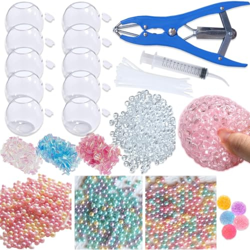 Nailaby DIY Anti-Stress-Ball Set 10 TPU Hüllen & Zange | Waschbare elastische Hüllen, sofortiger Stressabbau, anpassbare Perlenfüllung, perfektes Entspannungsspielzeug fürs Büro
