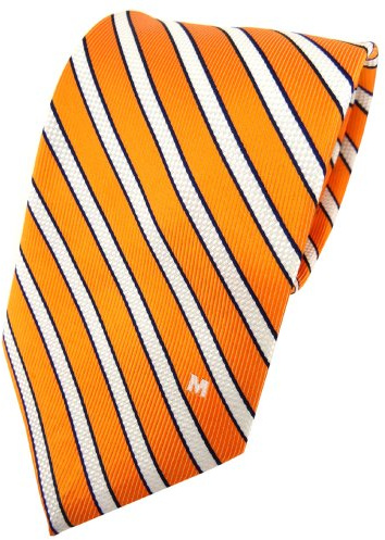 Seidenkrawatte mit M-Prägung orange weiß royal gestreift - Krawatte Seide