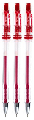 DONG-A Fine-Tech, 0.3mm, Gel Ink Roller Ball Pens, Pack of 3 (Red)