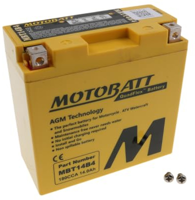 MOTOBATT Batterie 12V 13Ah MBT14B4 kompatibel mit Yamaha XVS 1100 Dragstar | AGM-Batterie MBT14B4, wartungsfrei und versiegelt; Vergleichstypen YT14BBS, YT14B4; Japan Code YT14B-BS; 175 A Kaltstartstrom