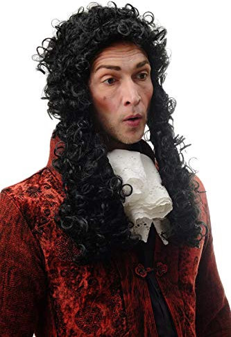 WIG ME UP - 91175-ZA103 Perücke Herren Karneval Halloween Barock Renaissance Edelmann Adliger Schwarz Locken Lang 55 cm