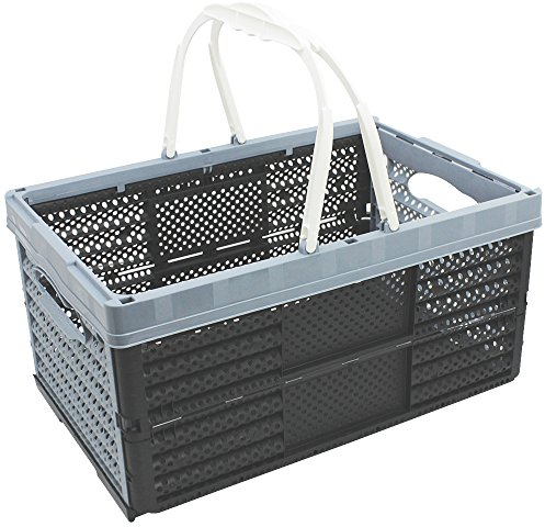COM-FOUR® Klappbox mit Henkeln 16l - Transportbox mit Griffen - Stabile Aufbewahrungsbox - zusammenklappbarer Einkaufkorb - Klappkiste - 20 x 40 x 27 cm (01 Stück - grau)