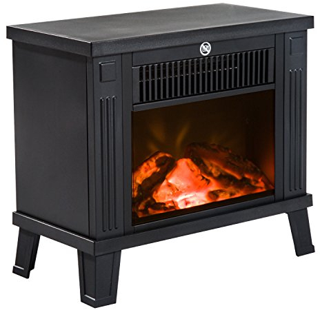 HOMCOM Chimenea Eléctrica Portátil 600/1200W Chimenea Decorativa con Efecto de Llama y Protección contra Sobrecalentamiento para Salas 13-18 m² 34x17x31 cm Negro