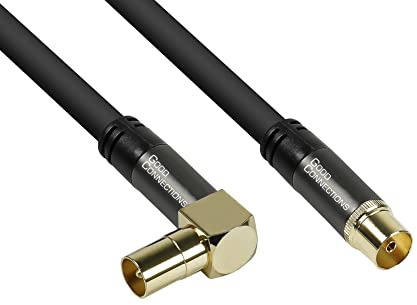 Good Connections GC-M2073 SmartFLEX Câble d'antenne TV coudé IEC/coaxial mâle coudé vers Femelle, Blindage 4 Voies, 120 dB/75 Ohm, connecteurs plaqués Or Noir 2 m