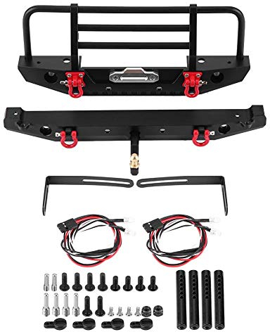 Dilwe RC Auto Stoßstange, Metall Front/Heckstoßstange mit LED-Leuchten für für SCX10II 90046 1/10 RC Auto-Zubehörteile
