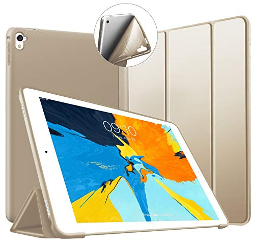 VAGHVEO Funda para iPad Pro 9,7 2016, Ultra Delgada Smart Carcasa con Auto-Sueño/Estela Función, Flexible de Goma Suave Cover Protectora Estuche Plegable para Apple iPad Pro 9.7 Pulgadas Tableta, Oro