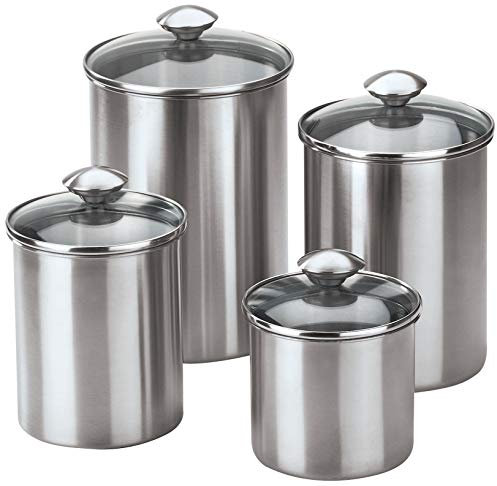 nu steel TG-CA-GT-4PC/SET Aufbewahrungsdosen aus Edelstahl mit Deckel aus gehärtetem Glas für Küchentresen, Kaffee, Tee, etc.