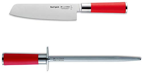 Dick Red Spirit Usuba Gemüsemesser 18 cm Set mit rundem Standardzug Wetzstahl 25 cm