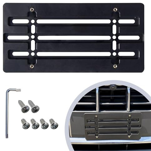 Front Bumper License Plate Bracket for Audi 2000-2022, Plate Holder Set w 6 Unique Screw Bolts & Wrench Kit, License Tag Mounting Kit, Quality Plate Holders, Premium Car & Truck Accessories