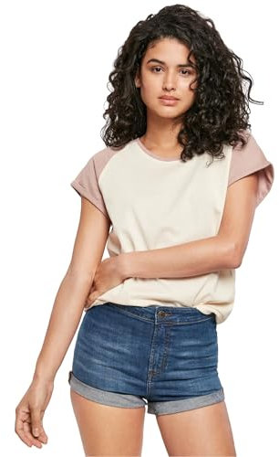 Urban Classics Ladies Contrast Raglan Thé T-Shirt, Blanc et Rose pâle, L Femme