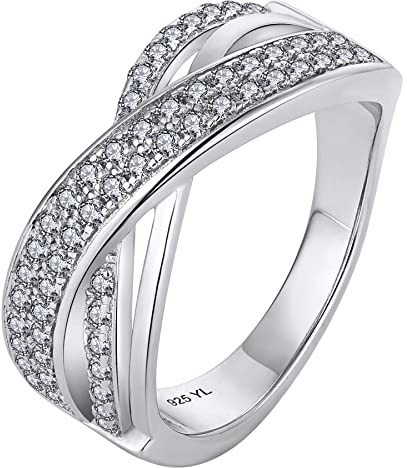 YL Damen Ring 925 Sterling Silber mit 5A Zirkonia X Unendlichkeit Kreuz Ring(Größe 58）