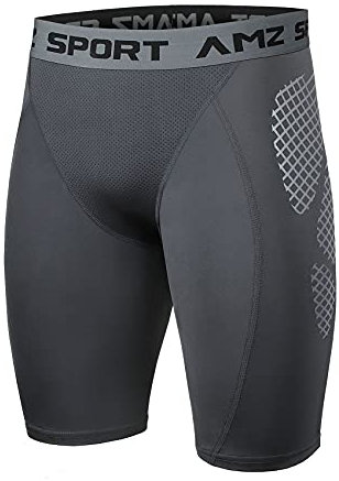AMZSPORT Herren Kompressionsshorts, Kurze Kompressionshosen Radlerhose Schnelltrocknende Sporthose Funktionsunterwäsche, Grau L
