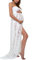 FEOYA Femme Robe Grossesse de Photographie en Dentelle Robes Enceintes Maternité Robe Sexy Longue Jupe en Mousseline de Soie Fente Avant Style 2 Blanc L