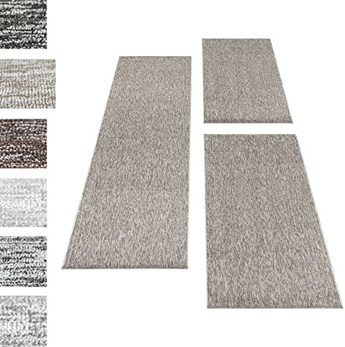 Carpettex Bettumrandung Schlafzimmer 3teilig Kurzflor Teppich Einfarbig Design Beige Bettset:2 mal 80x150 + 1 mal 80x250 - Bettvorleger Schlafzimmer Läufer Set Weicher Bettumrandung Teppich