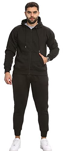 A2Z Mens Plain Tracksuit Athletic Hooded Hoodie with Joggers - T.S Plain Black 4XL