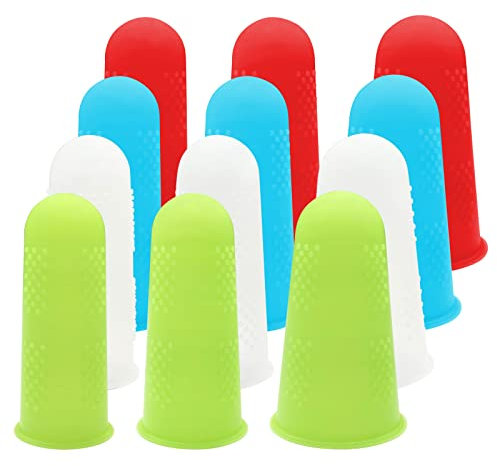 12 Pcs Silicone Hot Glue Gun Finger Caps, Anti-Slip and Reusable Silicone Thumb Protector, Finger Guard Protectors or Hot Glue Wax Rosin Resin Honey Adhesives Scrapbooking Sewing, Small, Medium, Large