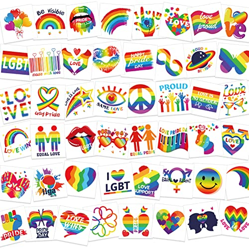 HOWAF 96pcs LGBT Gay Pride Temporäre Tattoos, Regenbogen Temporäre Tattoos Regenbogen Flagge Aufkleber Wasserdichter Tätowierungs Abziehbilder für Körperfarben für Gay Pride Feiern für Männer Frauen