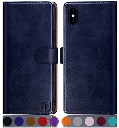 SUANPOT [RFID Schutz für iPhone XS Max 6,5-Zoll Hülle PU Leder Handyhülle Lederhülle Klapphülle Kartenfach Flip Cover für Apple XS Max Handy hülle Leather Wallet Phone Case Blau
