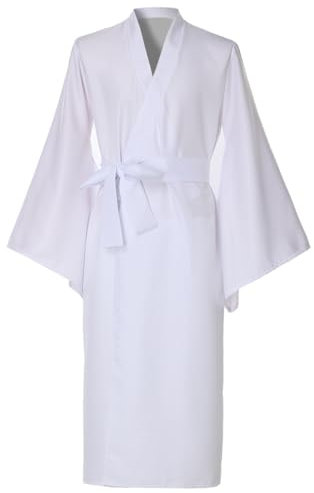 COSDREAMER Mens Japanese Yukata Kimono Robe Costume Japanese Kimono Robe (White, L)