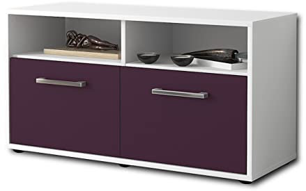 Lqliving Lowboard - Beistellschrank Alegra, Korpus: Weiss matt, Front: Farb-Design Lila (92x49x35cm), mit Metall Griffen, Made in Germany