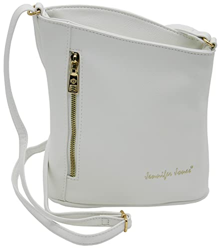 JENNIFER JONES - Modische Damen Handtasche - Umhängetasche - Crossbody Bag - Schultertasche mit verstellbarem Henkel (Style B, Weiß)